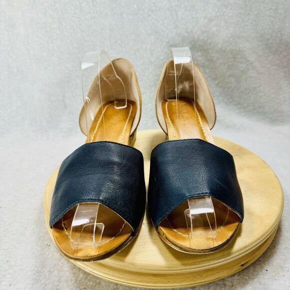 LATIGO▪︎LEATHER▪︎CORK WEDGE▪︎PEEP TOE▪︎SANDALS▪︎SZ 11▪︎shoes▪︎SAAVI Women’s Navy - Picture 3 of 10